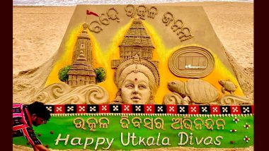 Utkala Dibasa 2023 Sand Art: Sudarsan Pattnaik Sends Best Wishes and Heartiest Congratulations to All on Odisha Day (View Photo)